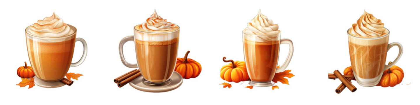 Pumpkin Spice Latte clipart collection, vector, icons isolated on transparent background