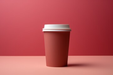 paper cup of coffee or tea with a plastic cap on pastel copy space
