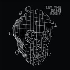 pixelated skull illustration. T shirt graphics. vector. print