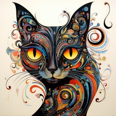 A stylized and artistic cat drawing masterfully illustration