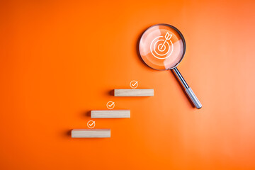 Target goal and checklist icons on background, Business growth process, Business strategy planning...