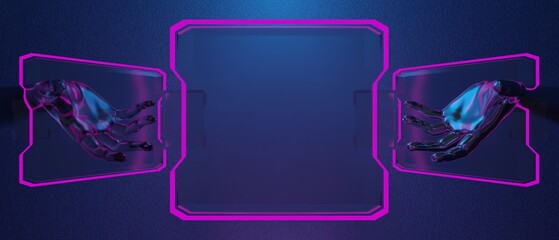 3d illustration rendering of technology futuristic cyberpunk display, gaming scifi stage pedestal background, gamer banner sign of neon glow stand podium for product sale © issaronow