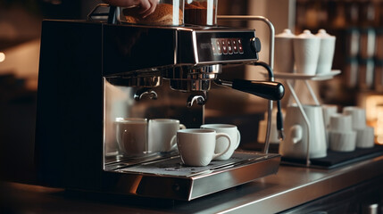 espresso machine pouring coffee made with generative AI