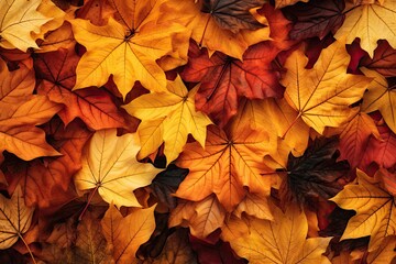 Horizontal autumn banner with 3D realistic colored leaves. Generative AI.