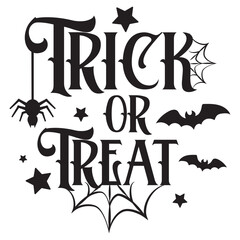 Naklejka premium Trick or Treat quote. Halloween vector illustration with bats, spider and spiderwebs. Halloween typography style