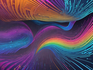 Visualization of music, sound. Abstract rainbow wave on transparent background for web design, presentation design, web banners. Design element