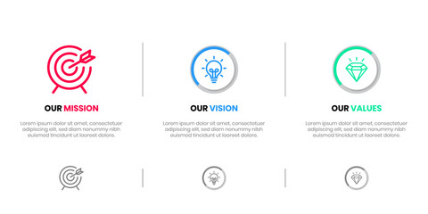 Mission Vision Values infographic Banner template. Company goal infographic design with  Modern flat icon design. vector illustration infographic icon design banner.