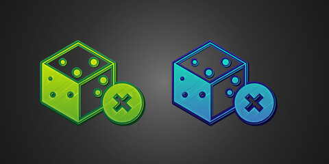 Green and blue No sugar free icon isolated on black background. Sugar cubes. Sweet, nutritious, tasty. Refined sugar. Vector