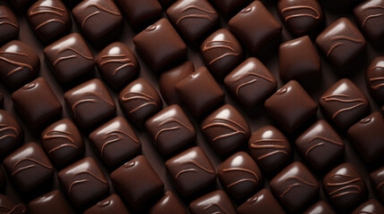 Naklejka premium Chocolate candies background. Sweets background. Top view. AI generated