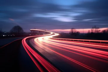 Fototapete Autobahn in der Nacht Long exposure highway lights. AI generated