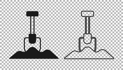 Black Shovel icon isolated on transparent background. Gardening tool. Tool for horticulture, agriculture, farming. Vector