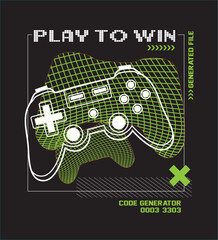 Text play to win with joystick. Print for boys t shirt. Vector illustration.