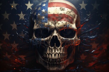 American flag skull and death on background