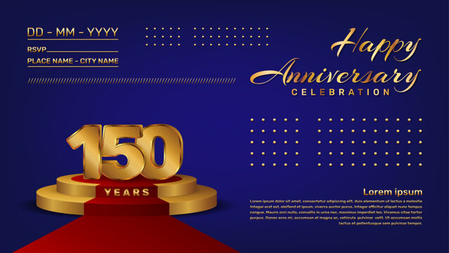 150th anniversary celebration vector template with 3D numbers style and golden stage, Vector template