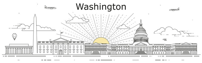 Washington cityscape line art vector illustration