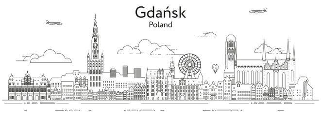 Gdansk cityscape line art vector illustration