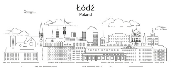 Lodz cityscape line art vector illustration