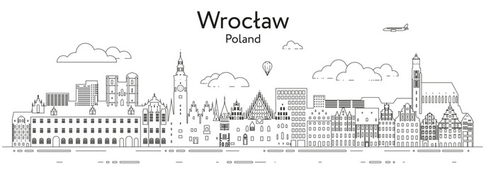 Wroclaw cityscape line art vector illustration