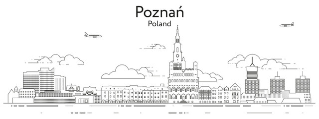 Poznan cityscape line art vector illustration