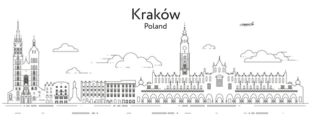 Krakow cityscape line art vector illustration