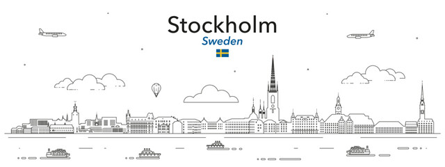 Stockholm cityscape line art vector illustration - 639680366