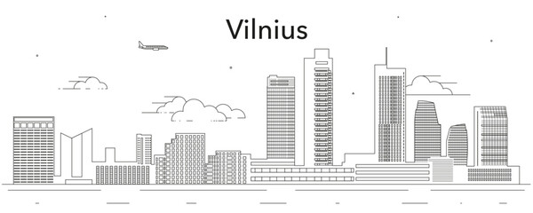 Vilnius cityscape line art vector illustration - obrazy, fototapety, plakaty