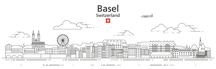 Basel cityscape line art vector illustration