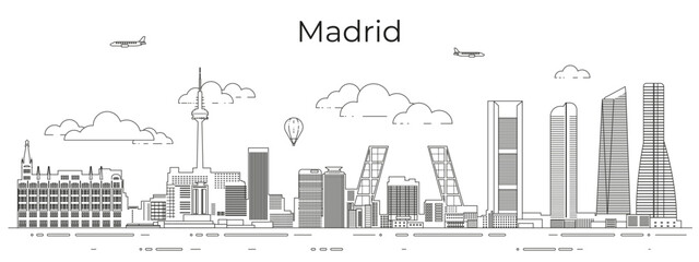 Madrid cityscape line art vector illustration - 639680393