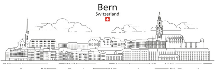 Naklejka premium Bern cityscape line art vector illustration