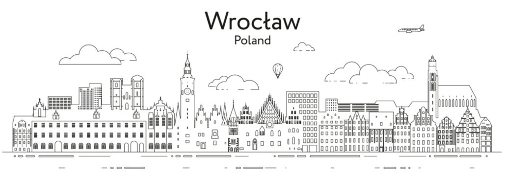 Wroclaw cityscape line art vector illustration
