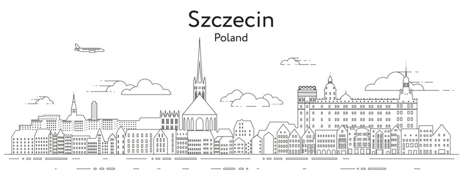Szczecin cityscape line art vector illustration