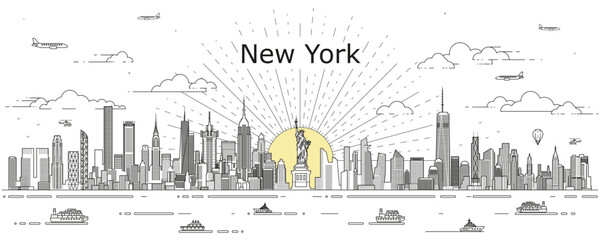 New York cityscape line art vector illustration - 639680500