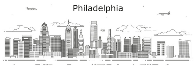 Philadelphia cityscape line art vector illustration