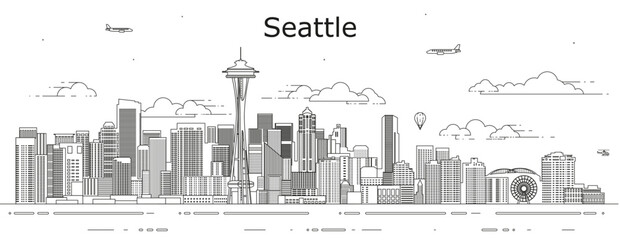 Seattle cityscape line art vector illustration