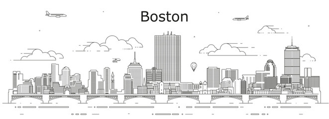 Boston cityscape line art vector illustration - 639680532