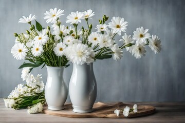 daisies in a vase, flowers in vase,bouquet of flowers, white flowers, flowers on table, bouquet of white flowers in vase