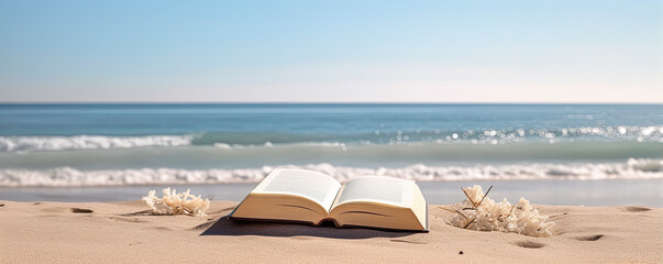 Obraz premium Book on the beach. Relaxation and well-being by the sea. generative ai