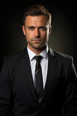 Portrait of a handsome man in a black suit