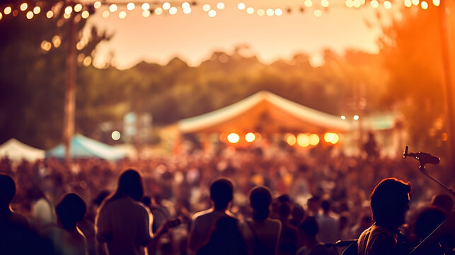 Stage view at a music festival with an audience in attendance
