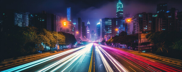 Long exposure of a speedy night drive. generative ai