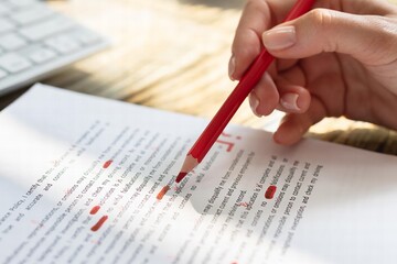 Person Marking Error With Red Marker - obrazy, fototapety, plakaty