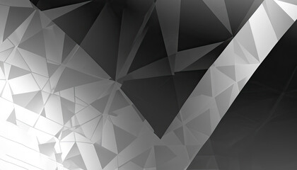 Black white abstract background. Geometric shape. Lines, triangles. 3d effect. Light, glow.