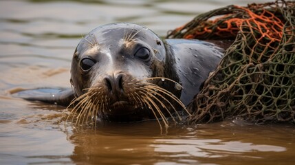 A Dark Seal at Horsey Shoreline in Norfolk Britain appallingly caught in a segment of angling net an annoying location that was detailed to nearby creature welfare