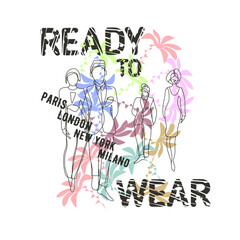 Ready To Wear Fashion Illustration Line Art Human Models Floral Background On White Vector Design