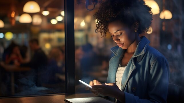 Black Woman Working On Tablet And Computer For Online Research