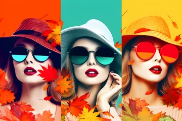 Autumn vacation, pop-art style photo collage of beautiful young women. Generative AI © Mihai Zaharia