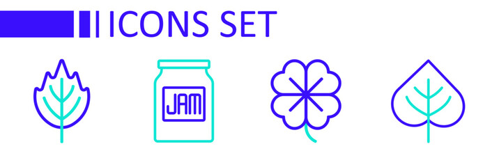 Set line Leaf, Four leaf clover, Jam jar and icon. Vector
