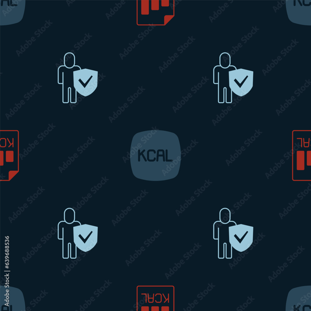 Sticker Set Diet plan, Kcal and Healthy lifestyle on seamless pattern. Vector