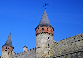 Castle wall and tower. Medieval fortification