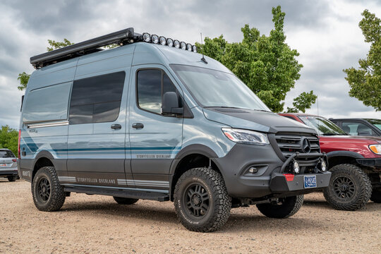 Loveland, CO, USA - August 25, 2023: Storyteller Overland Beast Mode, 4x4 Camper Van On Mercedes Sprinter Chassis.